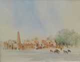 Spencer W Tart watercolour painting VILLAGE UNAYZAH